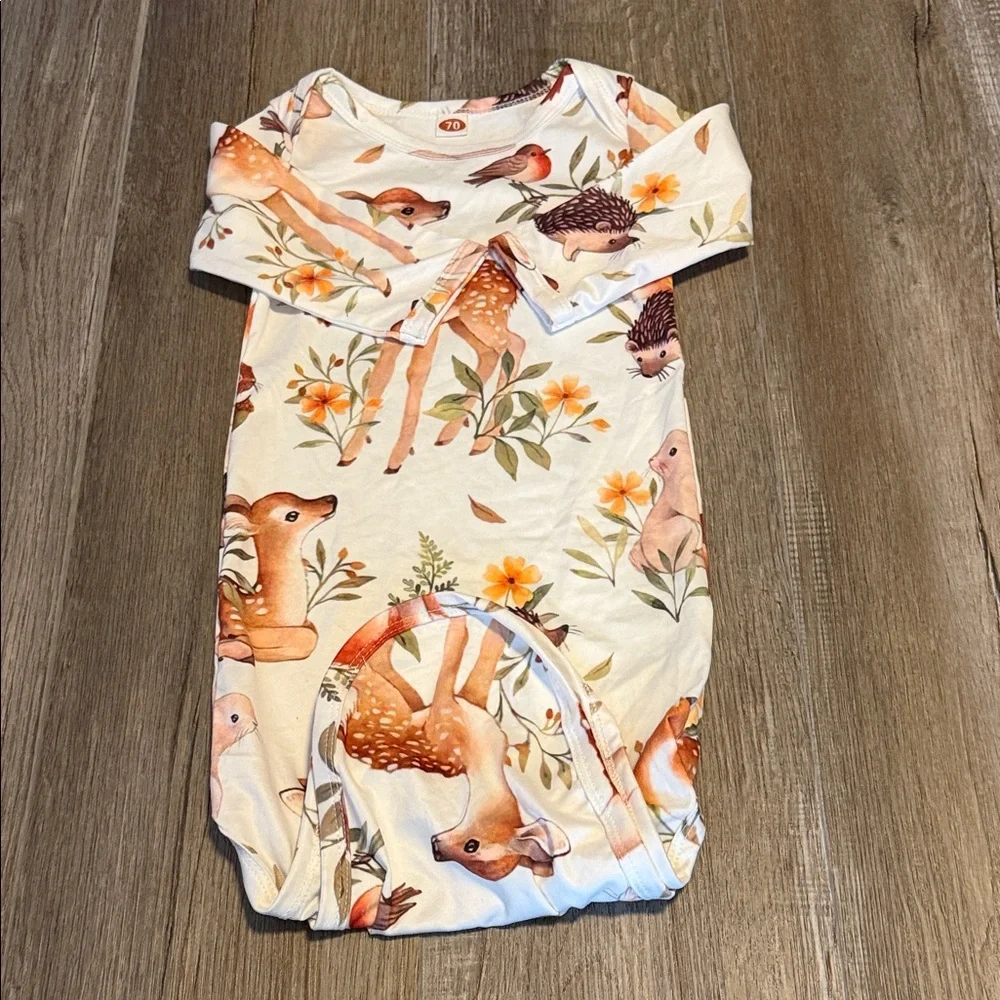 Woodland Baby Onesie with Deer & Floral Print - Cream